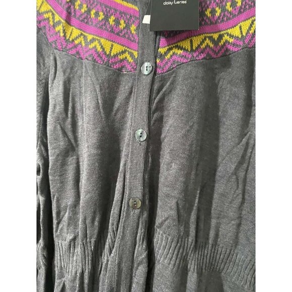 Daisy Fuentes Cardigan Sweater Cotton Blend Gray Button Down Peplum Fair Isle,2X - Picture 6 of 11